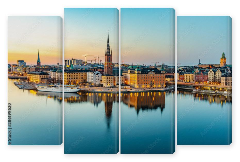 Obraz Kwadryptyk Sunset view of Gamla stan in