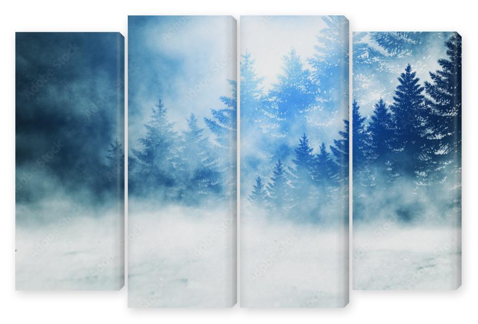 Obraz Kwadryptyk Dark winter forest background