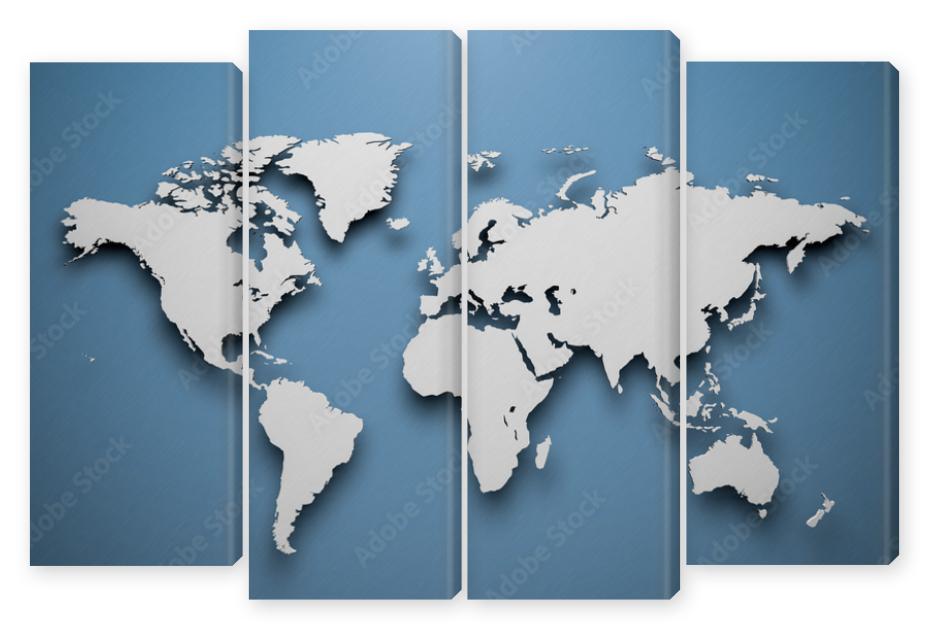 Obraz Kwadryptyk World map on blue background 