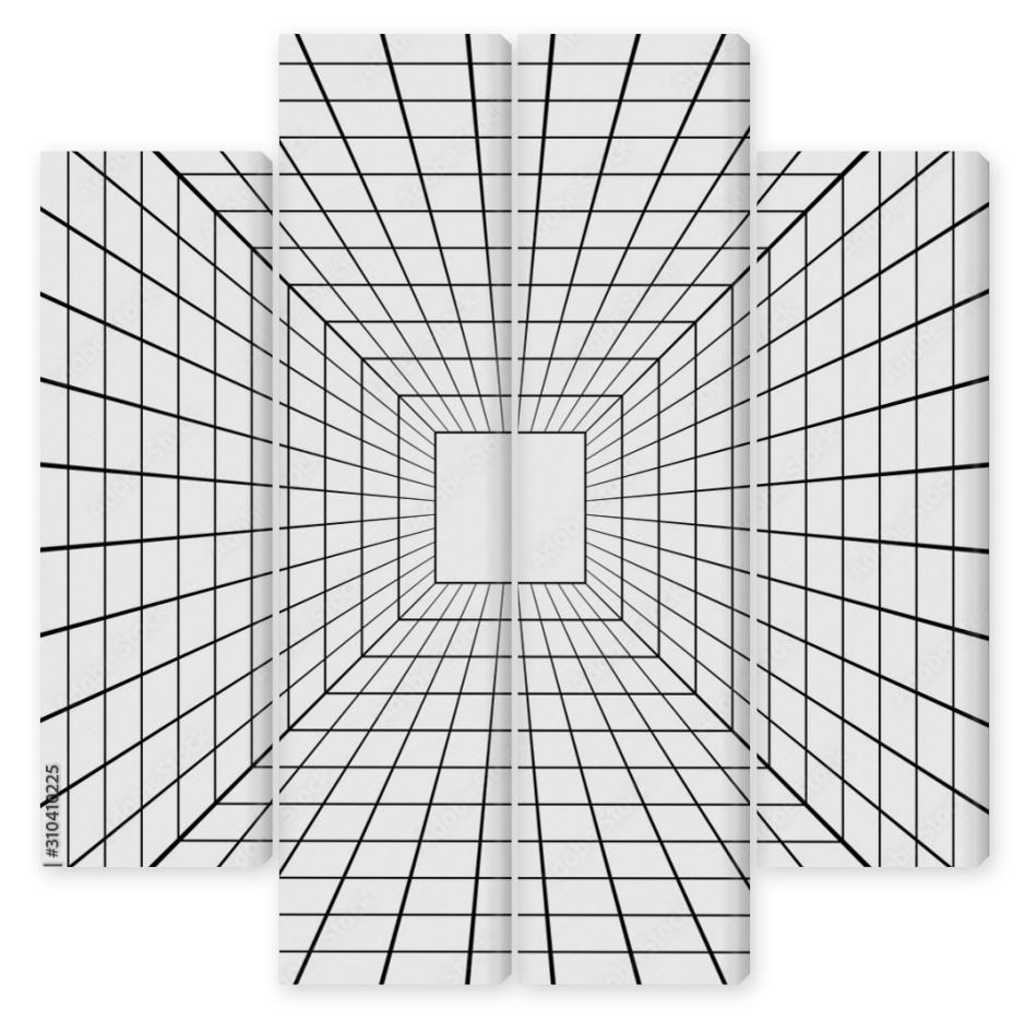 Obraz Kwadryptyk 3D perspective mesh tunnel