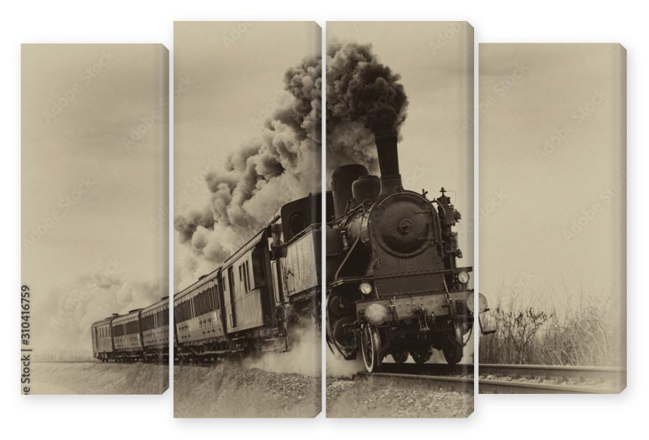 Obraz Kwadryptyk Vintage steam train. Old photo
