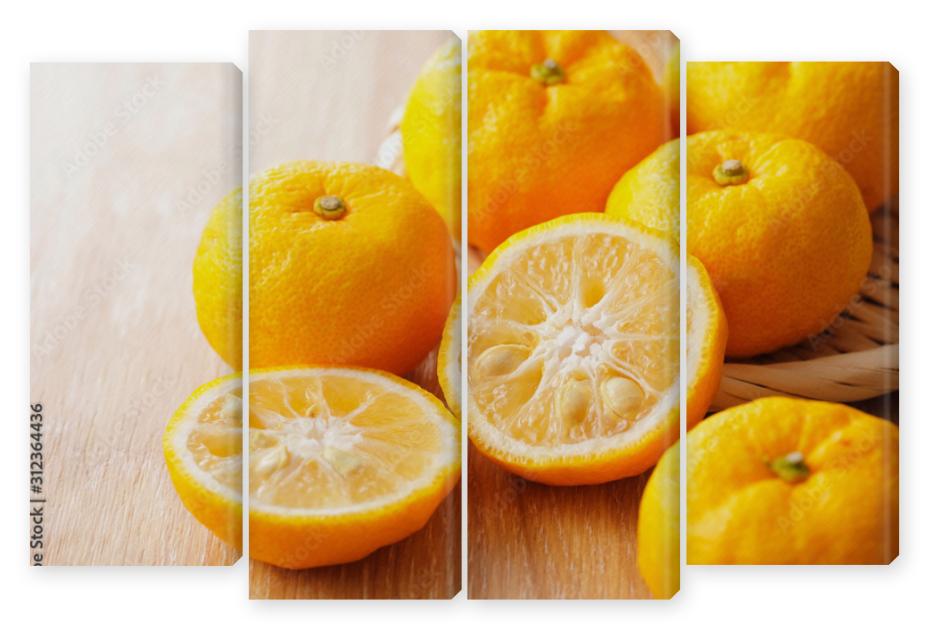 Obraz Kwadryptyk 柚子　Yuzu. Japanese citron