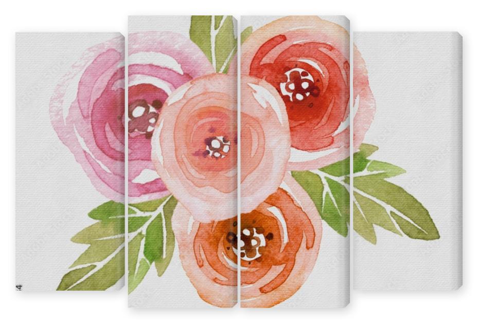 Obraz Kwadryptyk Water color roses on textured