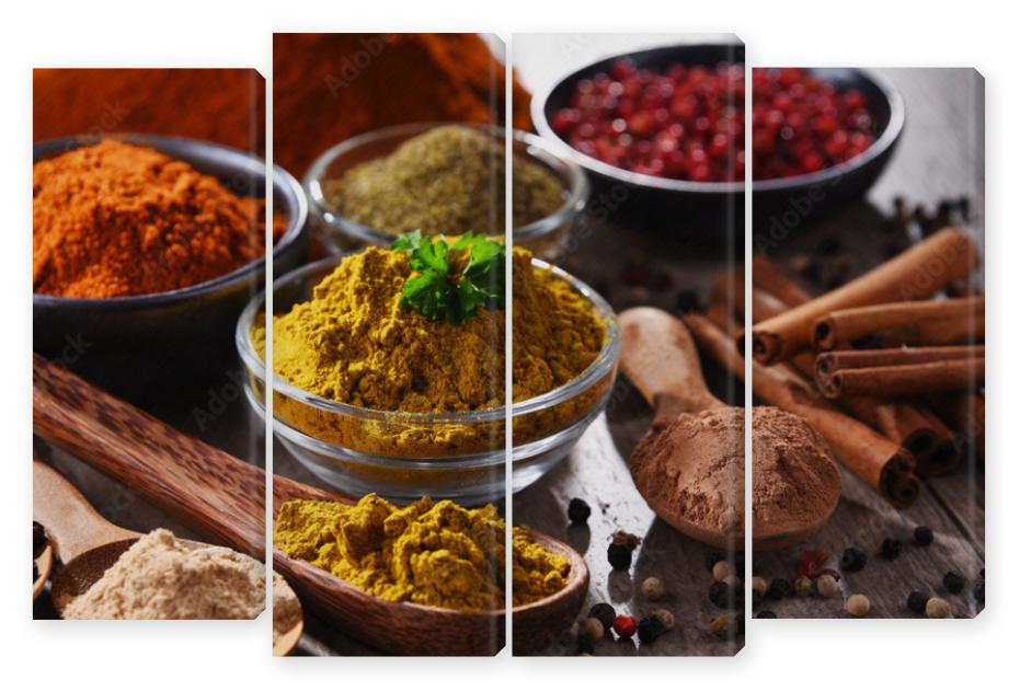 Obraz Kwadryptyk Variety of spices on kitchen
