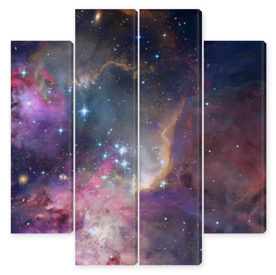 Obraz Kwadryptyk Nebula and galaxies in space.