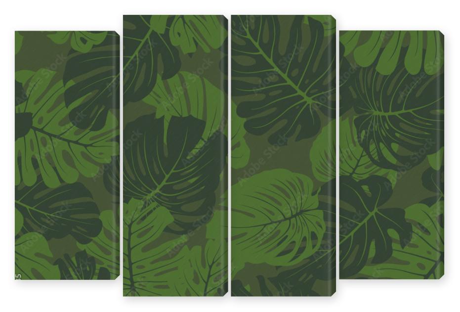 Obraz Kwadryptyk Monstera camouflage seamless