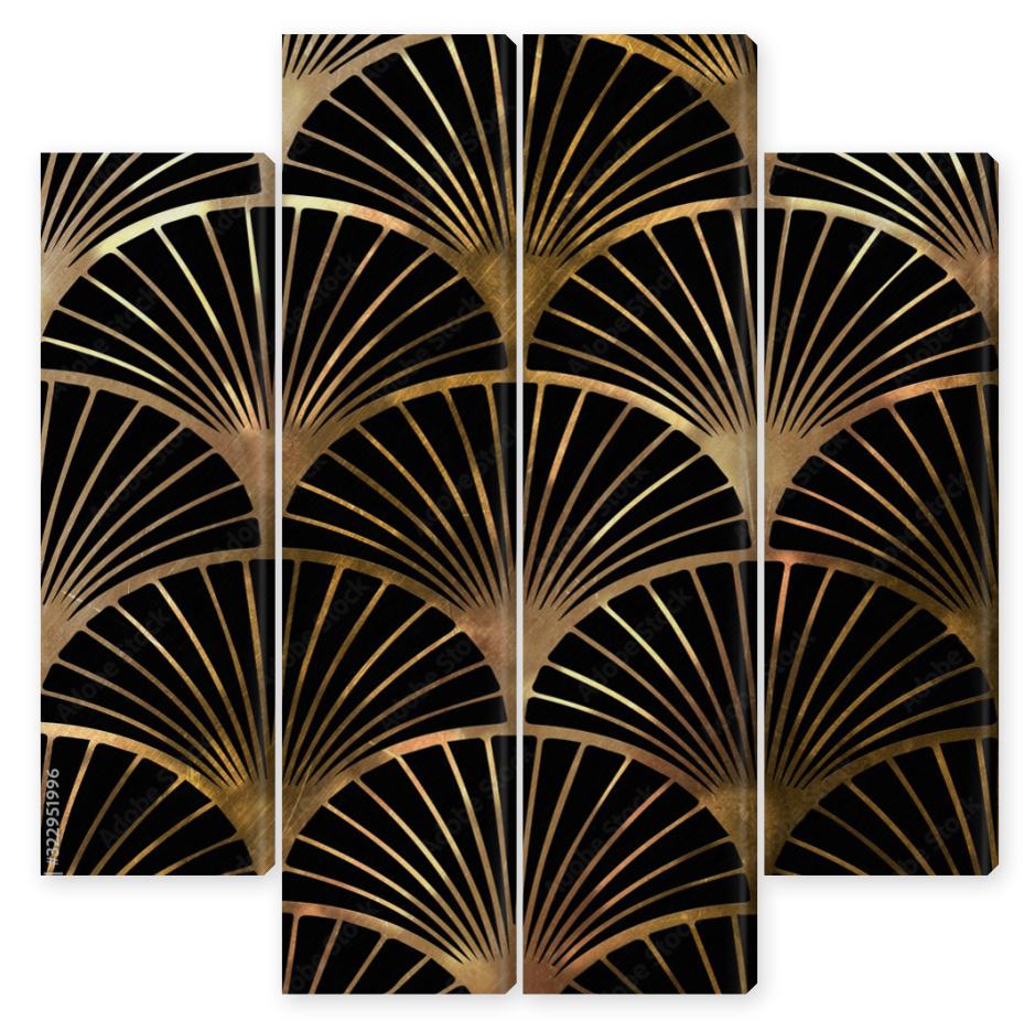 Obraz Kwadryptyk Artdeco pattern fan-shaped.