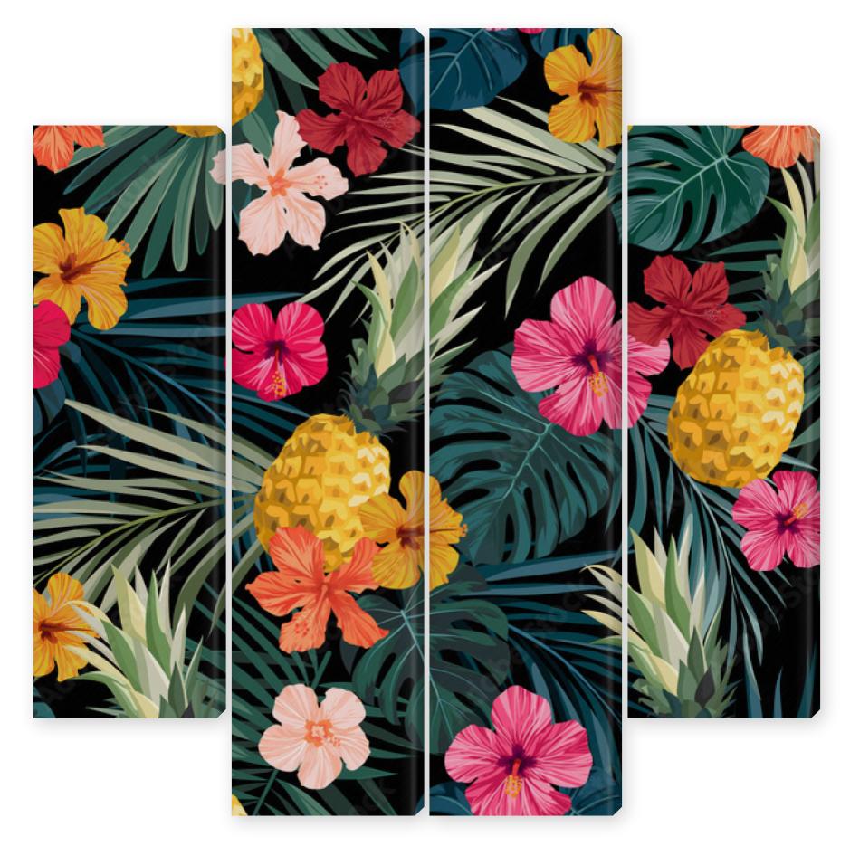 Obraz Kwadryptyk Seamless hand drawn tropical