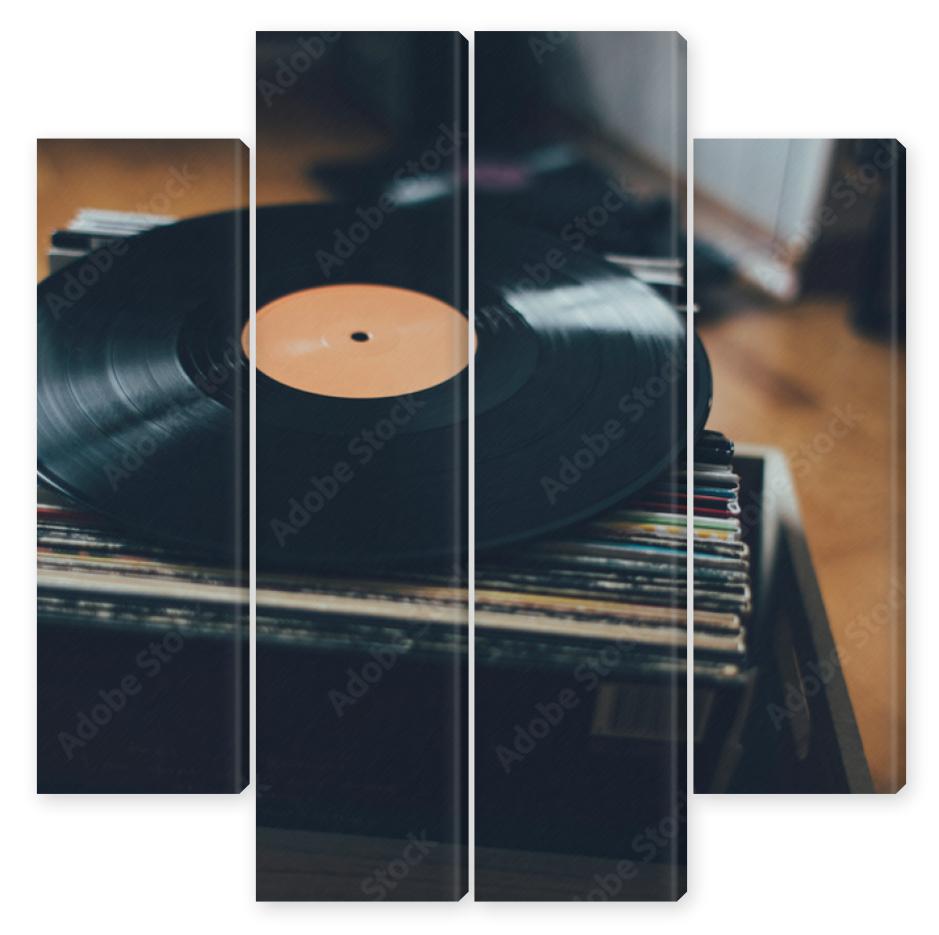 Obraz Kwadryptyk Close up of vinyl record on