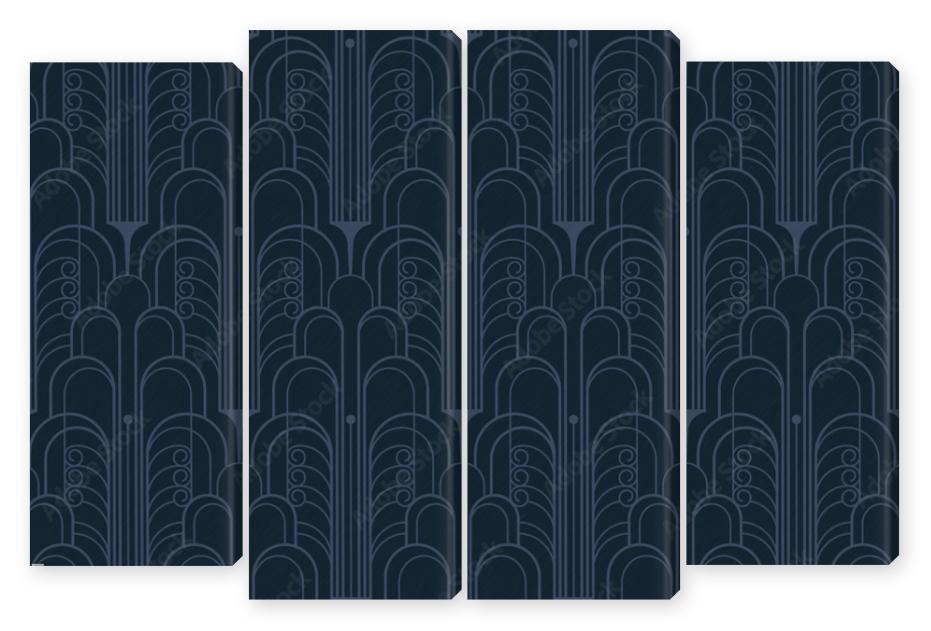 Obraz Kwadryptyk Dark blue art deco geometric