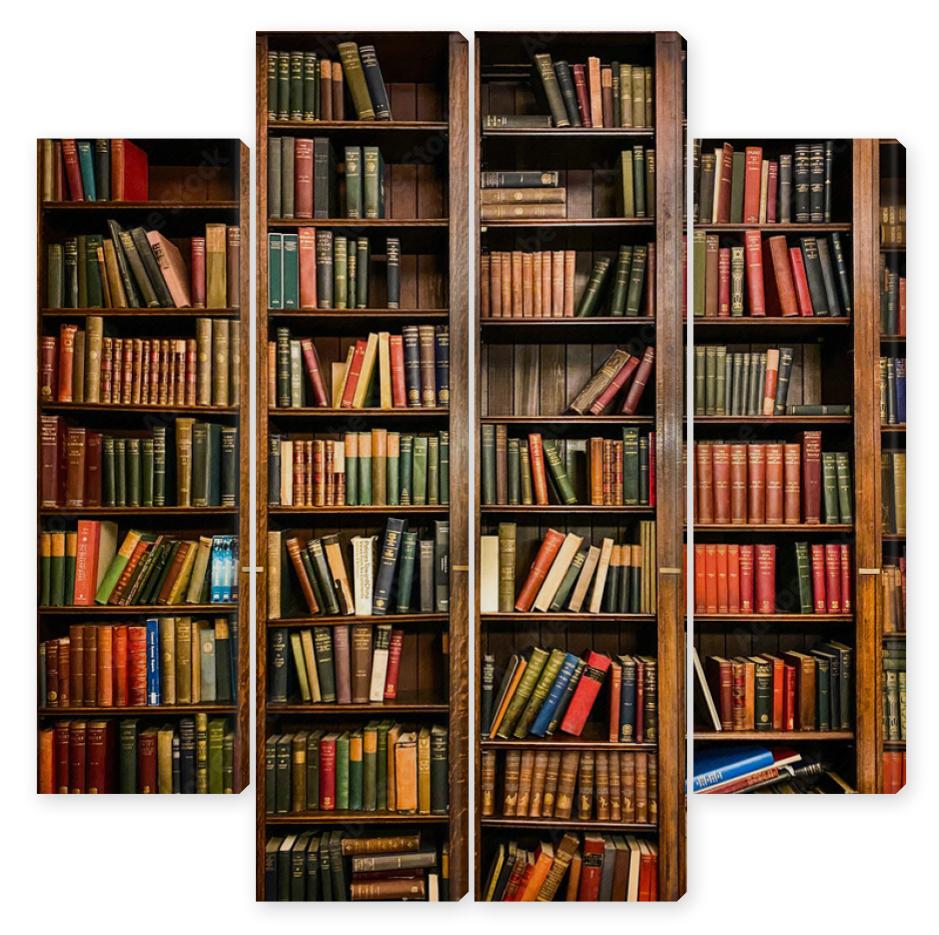Obraz Kwadryptyk Books on Shelves in Library or