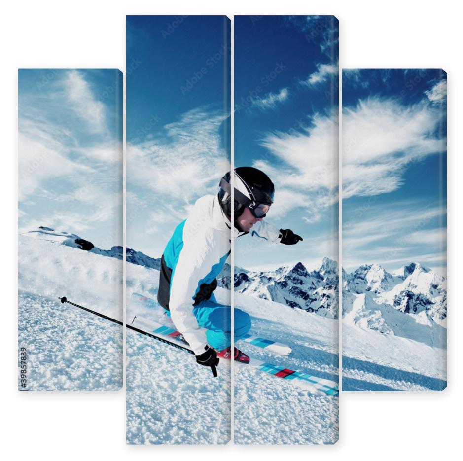 Obraz Kwadryptyk Skier in mountains, prepared