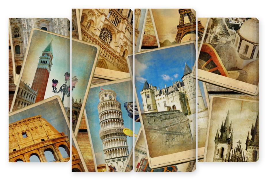 Obraz Kwadryptyk vintage travel collage