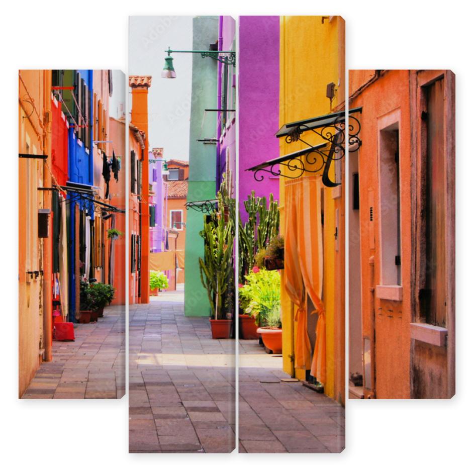 Obraz Kwadryptyk Colorful street in Burano,