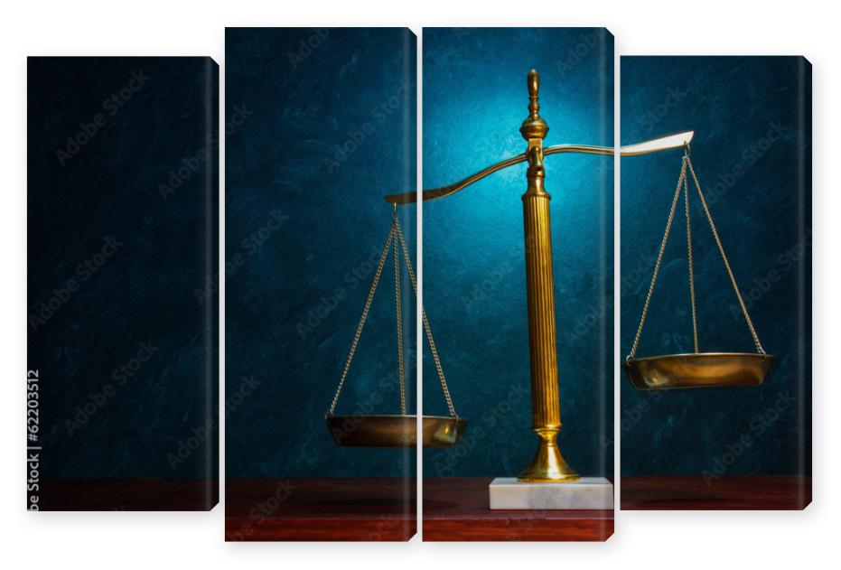 Obraz Kwadryptyk Justice scale on blue