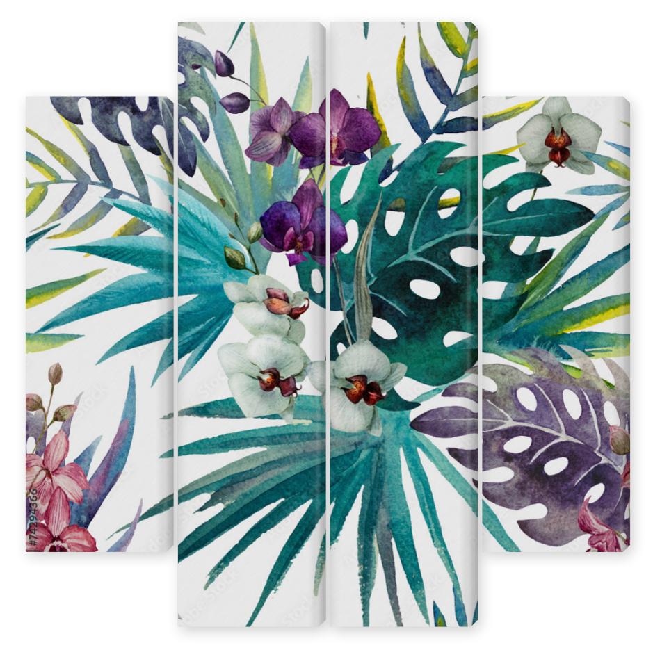 Obraz Kwadryptyk pattern orchid hibiscus leaves