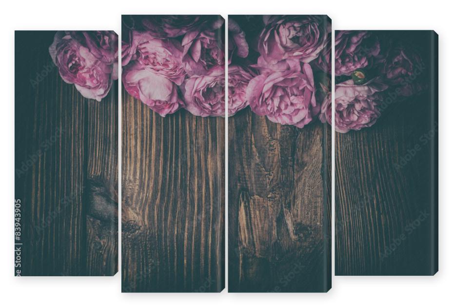 Obraz Kwadryptyk tea rose on wooden background