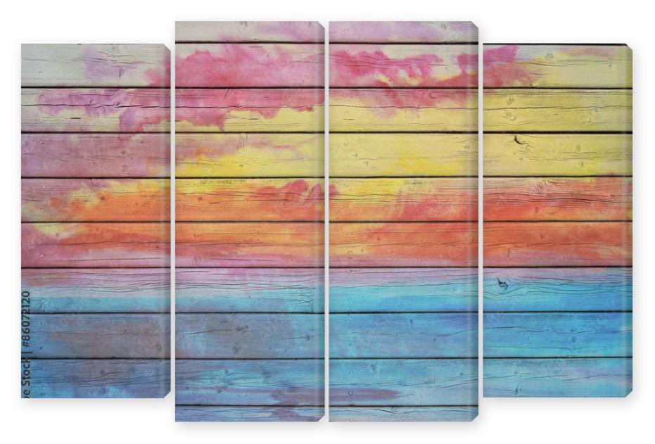 Obraz Kwadryptyk Old wooden board in rainbow
