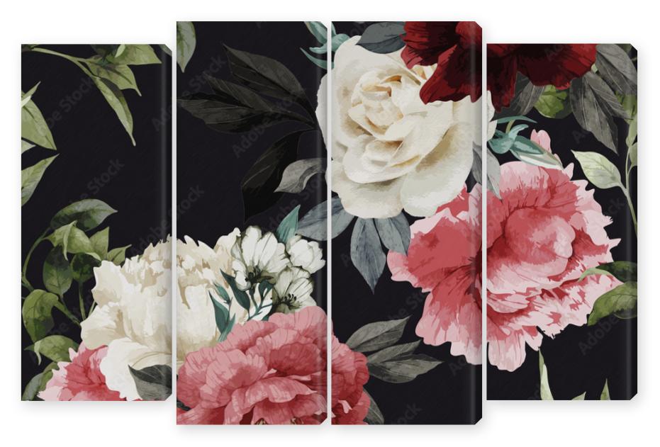 Obraz Kwadryptyk Seamless floral pattern with