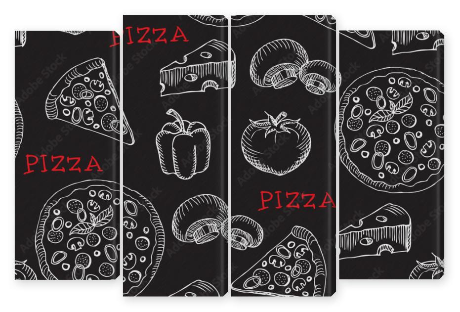 Obraz Kwadryptyk Seamless pizza pattern. Retro