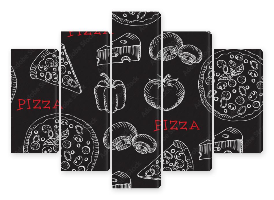 Obraz Pentaptyk Seamless pizza pattern. Retro