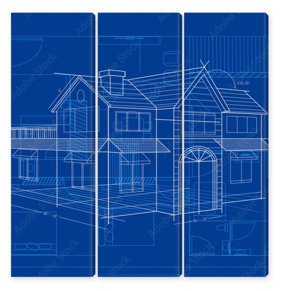 Obraz Tryptyk Blueprint of Building