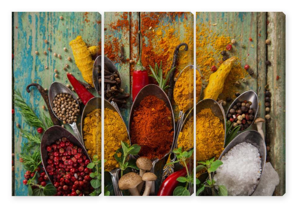 Obraz Tryptyk Various colorful spices on