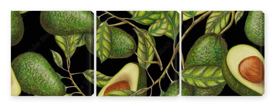 Obraz Tryptyk Hand drawn avocados on dark