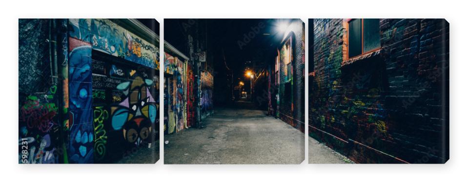 Obraz Tryptyk Graffiti Alley at night, in