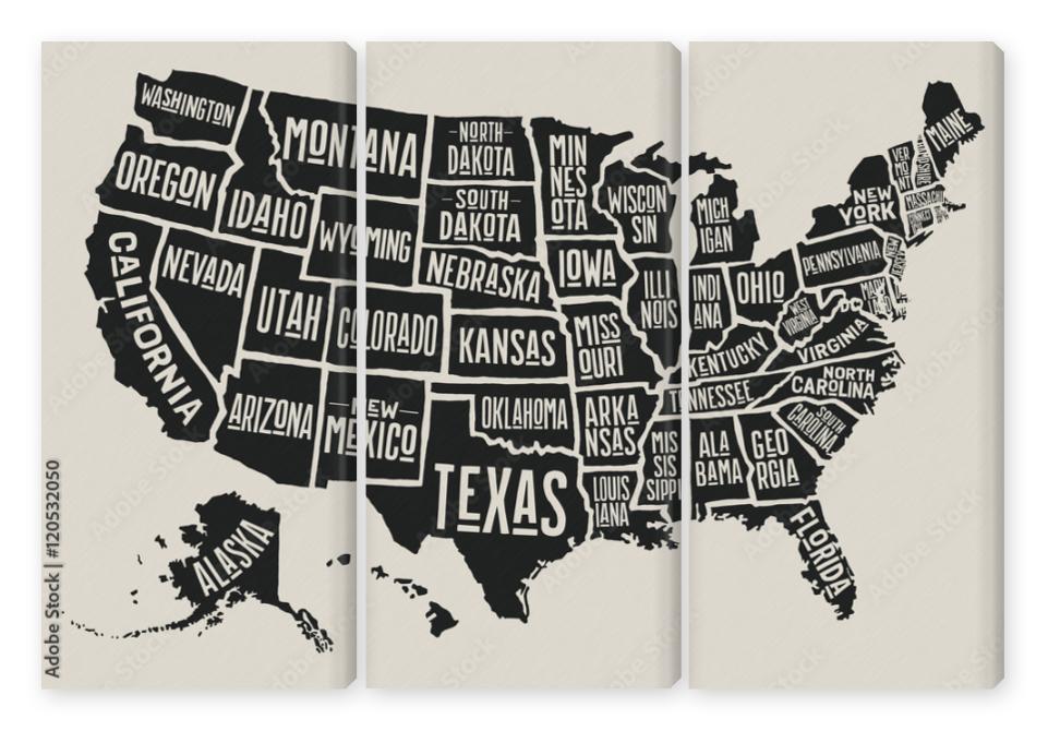 Obraz Tryptyk Poster map of United States of