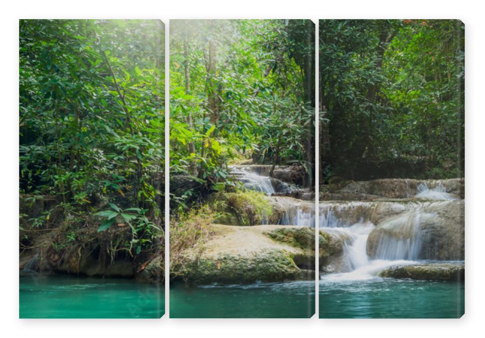 Obraz Tryptyk Panorama Erawan waterfall, the