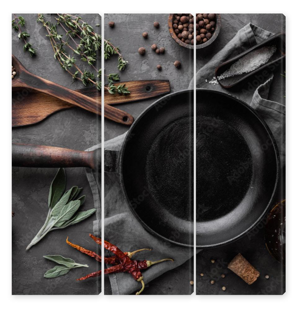 Obraz Tryptyk dark culinary background with