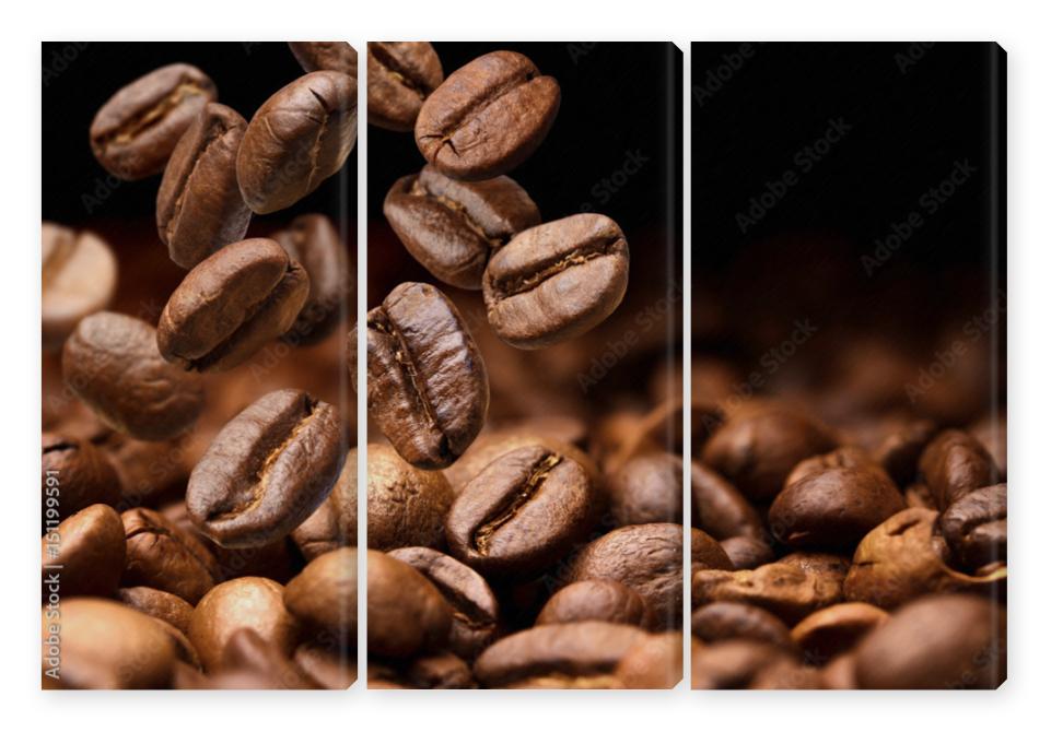 Obraz Tryptyk Falling coffee beans. Dark