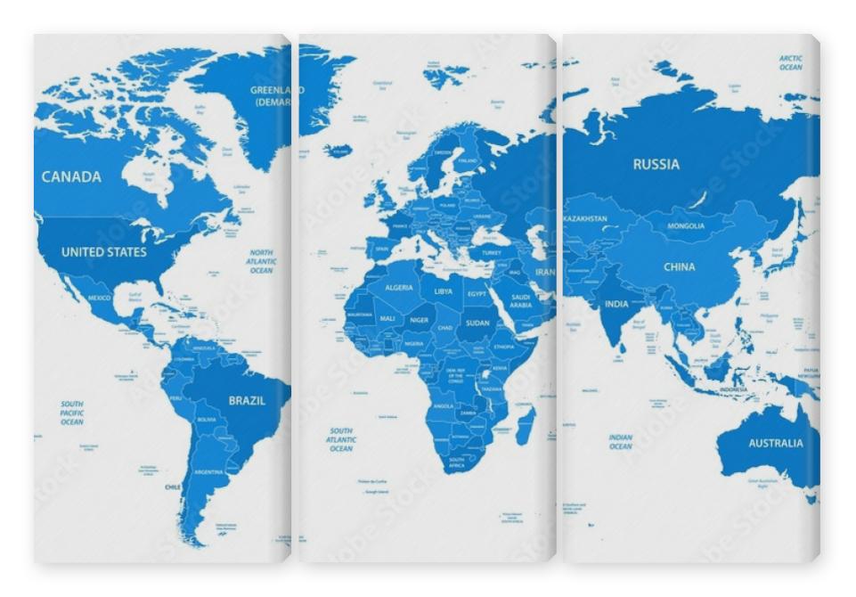 Obraz Tryptyk Detailed world map with