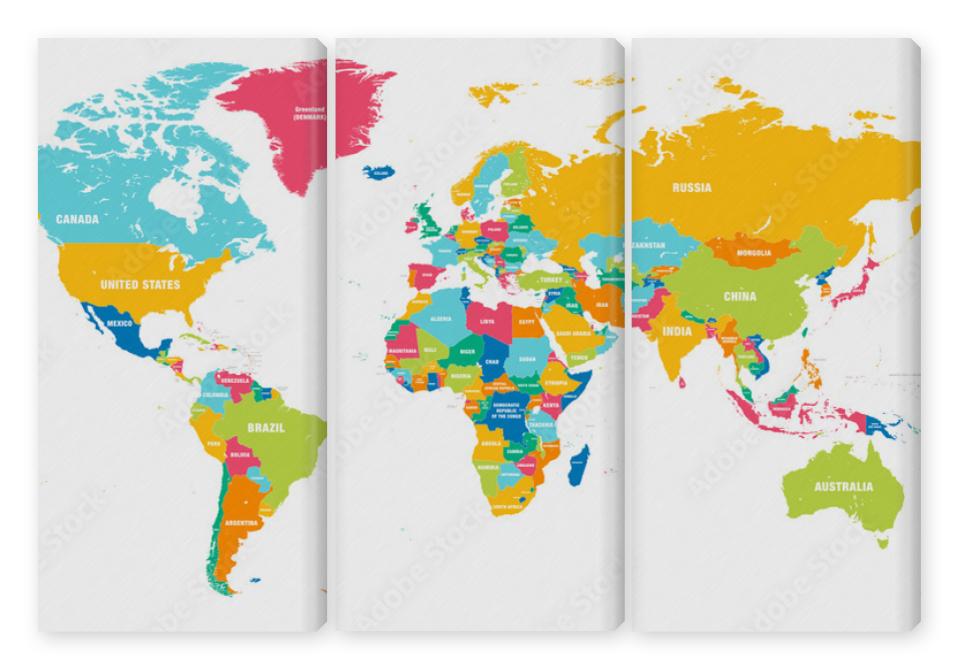 Obraz Tryptyk Colorful Vector world map