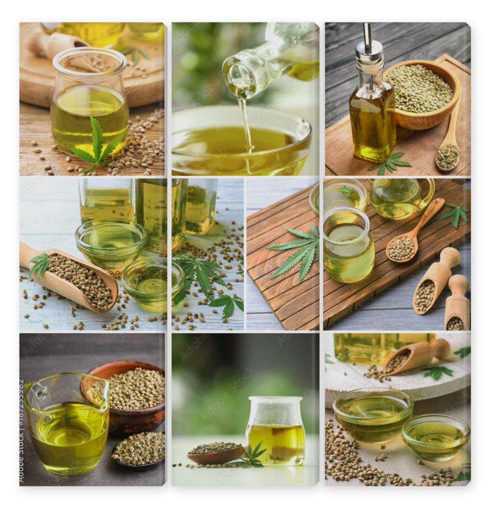Obraz Tryptyk Collage with hemp oil and