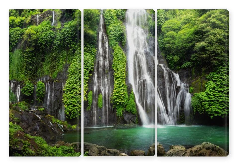 Obraz Tryptyk Jungle waterfall cascade in