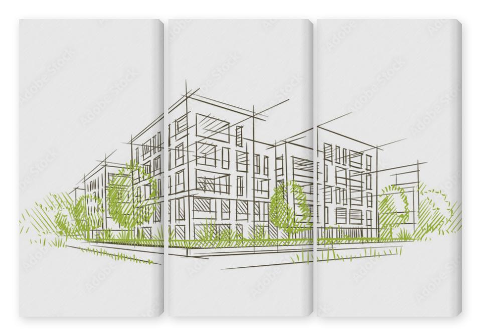 Obraz Tryptyk Architectural sketch. Vector. 