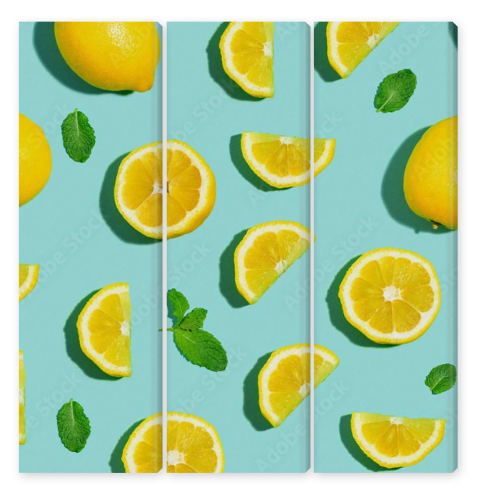 Obraz Tryptyk Fresh lemon pattern on a