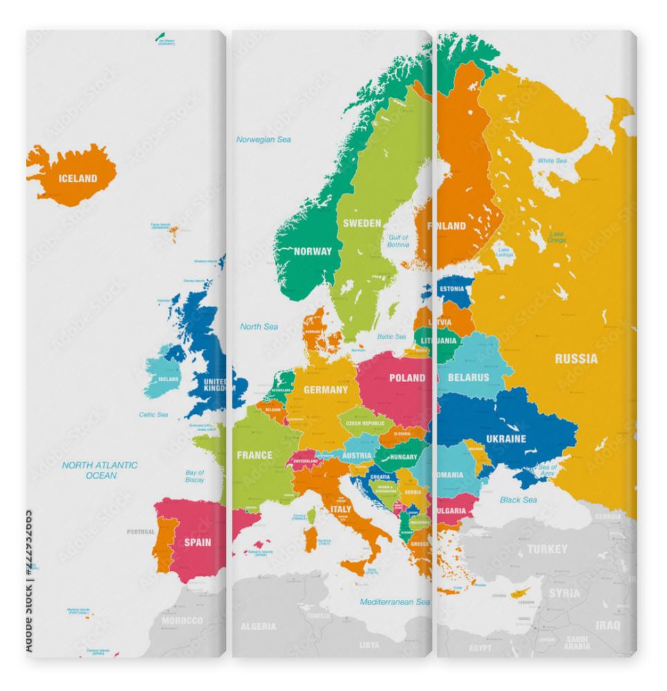 Obraz Tryptyk Colorful Vector map of Europe