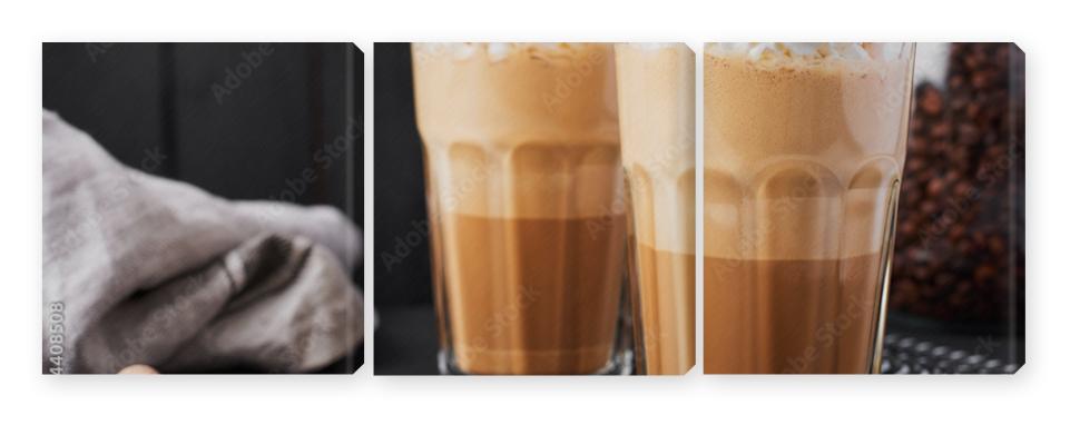 Obraz Tryptyk Iced caramel latte coffee in a