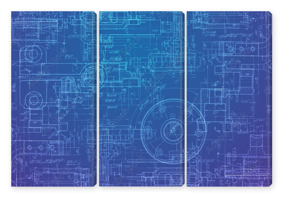 Obraz Tryptyk Technical drawing on a