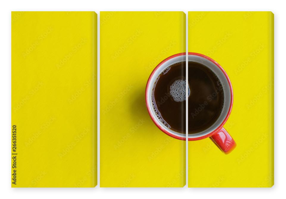 Obraz Tryptyk cup of coffee on yellow