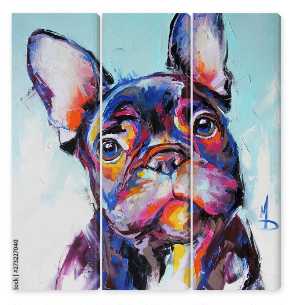 Obraz Tryptyk Oil dog portrait painting in