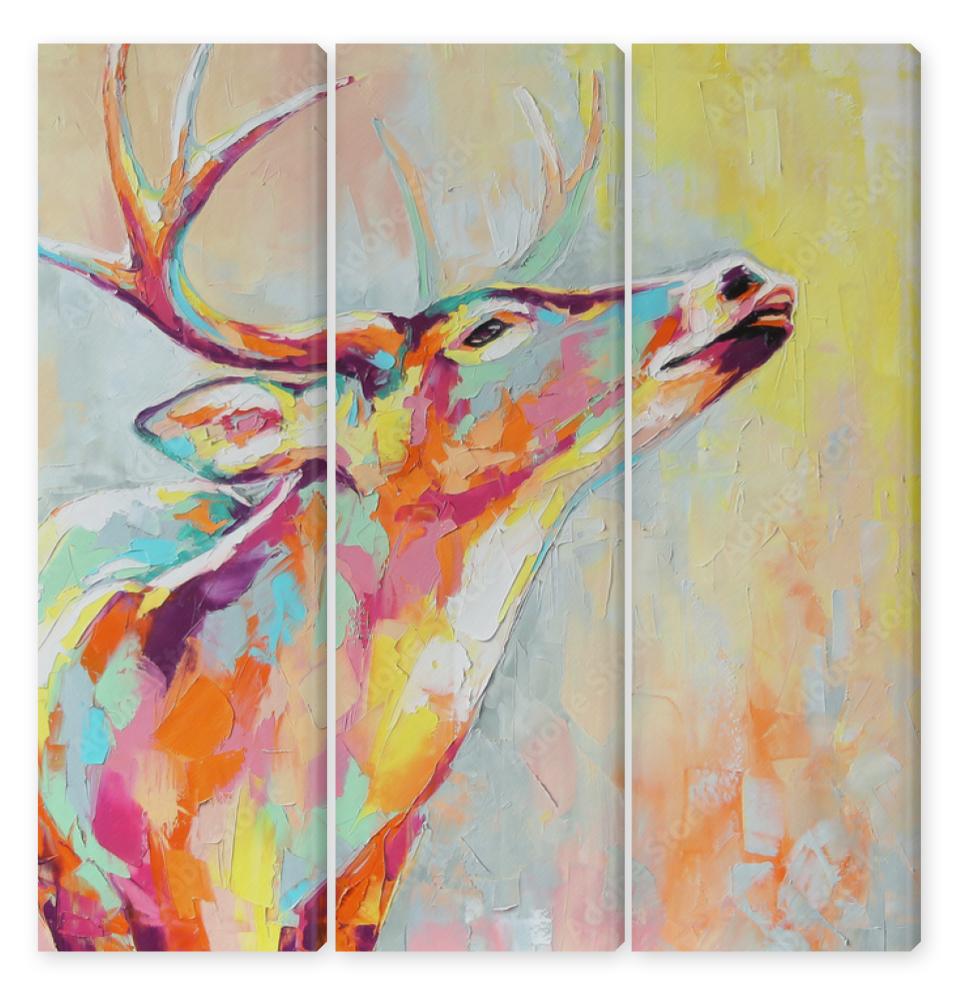 Obraz Tryptyk Oil deer portrait painting in