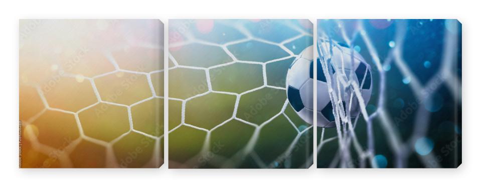 Obraz Tryptyk Soccer Ball in Goal Multicolor