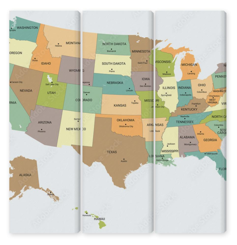 Obraz Tryptyk USA political map. Color