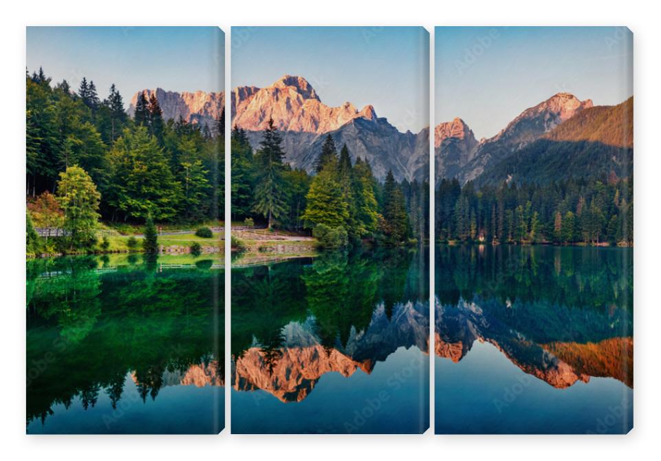 Obraz Tryptyk Calm morning view of Fusine