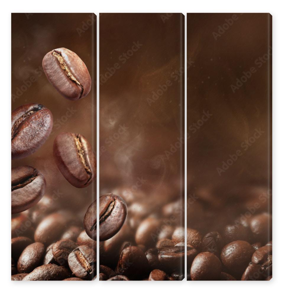 Obraz Tryptyk Roasted coffee beans on grey