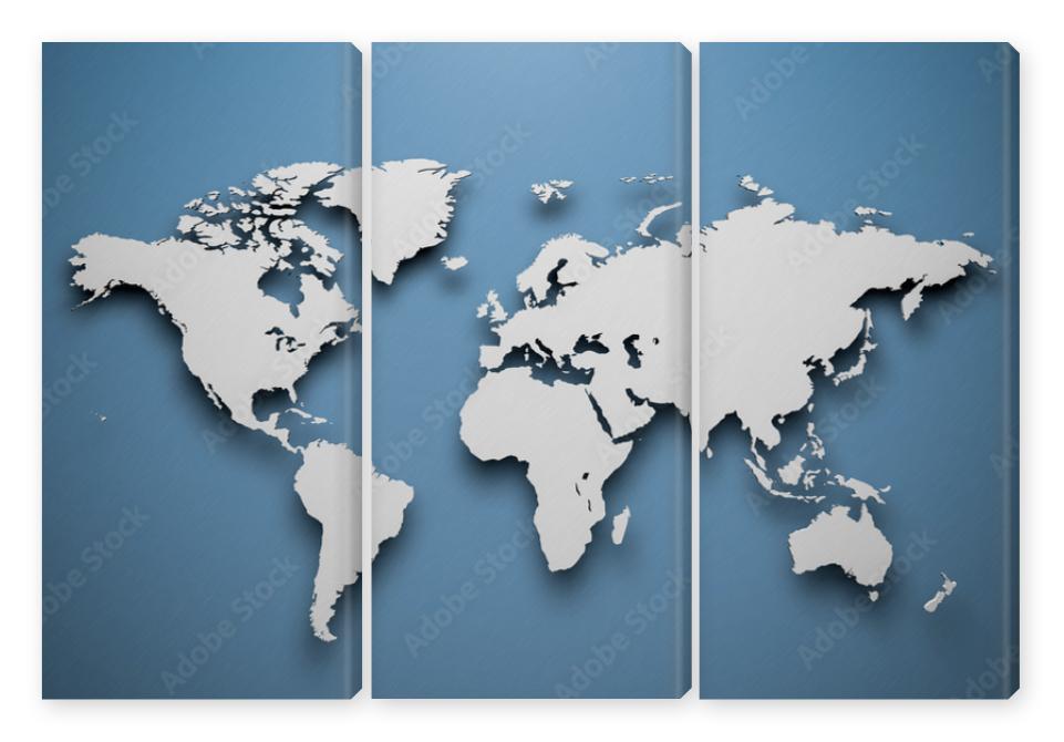 Obraz Tryptyk World map on blue background 